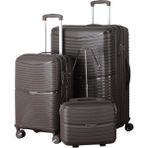 MÇS V379 Aura Y.üretim Pp Valiz 55 cm + 75 cm + Makyaj Siyah Set - Acı Kahve