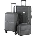 MÇS V379 Aura Y.üretim Pp Valiz 55 cm + 75 cm + Makyaj Siyah Set - Gri