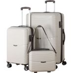 MÇS V379 Aura Y.üretim Pp Valiz 55 cm + 75 cm + Makyaj Siyah Set - Kemik - Acı Kahverengi