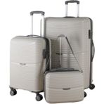 MÇS V379 Aura Y.üretim Pp Valiz 55 cm + 75 cm + Makyaj Siyah Set - Kemik - Gri
