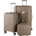 MÇS V379 Aura Y.üretim Pp Valiz 55 cm + 75 cm + Makyaj Siyah Set - Şampanya