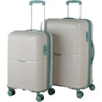 MÇS V379 Pp Y.üretim Pp Valiz 55 cm + 65 cm Siyah Set - Beyaz - Yeşil