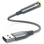 MCSPER USB - 3,5 mm Ses Jak Adaptörü, Kulaklık, PC, Dizüstü Bilgisayar, Mac, Masaüstü Bilgisayar, Linux, PS4 ve Diğer Cihazlarla Uyumlu Harici Ses Kartı Dönüştürücü (Gri)