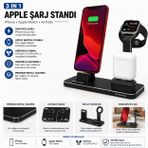 McStorey 3'ü 1 Arada iPhone & Apple Watch & AirPods Şarj Standı Uyumlu– Metal Çoklu Şarj İstasyonu, 20 W Adaptörlü Hızlı Şarj, 2 m Lightning/USB‑C Kablo, Masaüstü Telefon Standı Siyah