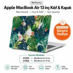 McStorey MacBook Air 13 İnç Kılıf A1369 A1466 Uyumlu Çiçek Desenli Hard Case Sert Koruyucu Kapak Printed Floral Laptop Kılıfı 2010-2017 Açık Yeşil
