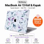 McStorey MacBook Air 13 İnç Kılıf A1369 A1466 Uyumlu Mor Çiçek Desenli Hard Case Sert Koruyucu Kapak Floral Printed Laptop Case 2010-2017 Beyaz