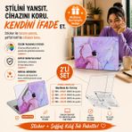 McStorey MacBook Air 13,6 inç M2 M3 M4 M5 A2681 A3113 A3240 A3449 Kristal Şeffaf Sert Kılıf, Geometrik Mermer Desenli 3M Sticker USB-C Adaptör Hediyeli Set