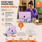 McStorey MacBook Air 13,6 inç M2 M3 M4 M5 A2681 A3113 A3240 A3449 Kristal Şeffaf Sert Kılıf, Sevimli Kediler 3M Sticker USB-C Adaptör Hediyeli Set