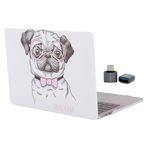 McStorey MacBook Air M1 Kılıfı 13 İnç A2337 A2179 A1932 Uyumlu Sert Kapak Hard Case Koruyucu Kılıf Gözlüklü Pug Köpek Desenli UV Baskılı Çizilme Önleyici Pembe