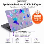 McStorey MacBook Air M1 Kılıfı 13 İnç A2337 A2179 A1932 Uyumlu Sert Kapak Hard Case Koruyucu Kılıf MacBook Air 13 İnç Kılıfı Çizilmez Darbe Koruyucu Mat Baskılı Çiçek Desenli Mor
