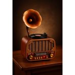 MD-1318BT Gramofon Görünümlü Bluetooth Hoparlör | 3 Bant Nostaljik Radyo | USB TF AUX | Type-C Şarj