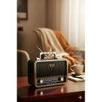 Md-1909Bt Nostaljik Radyo Görünümlü Bluetooth,Hafıza Kartı,Usb Bellek,Aux Ve Radyo Destekli Hoparlör Siyah