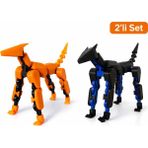 M&D Design Dummy 13 K9 Köpek Figür Seti 2'li - Hareketli Eklemli Aksiyon Figürü Robot Köpek Turuncu, Siyah-Mavi