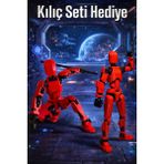 M&D Design Hareketli Dummy Figür Kırmızı Aksiyon Oyuncak Model Kılıç Sopa Tabanca Hediyeli 13 cm
