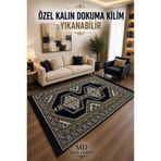 md home carpet Şark Köşesi Kilimi Kalın Dokuma Yıkanabilir Otantik Desenli Dekoratif Salon ve Balkon Kilimi Lacivert