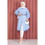Md Oval Kesim Tesettür Gömlek Tunik Bebe Mavisi - 46 - 48