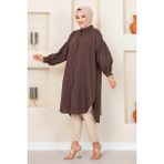Md Oval Kesim Tesettür Gömlek Tunik Kahve - 46 - 48