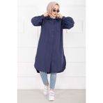 Md Oval Kesim Tesettür Gömlek Tunik Lacivert - 46 - 48