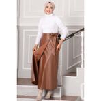 Md Yandan Bağlamalı Deri Etek Taba - 40
