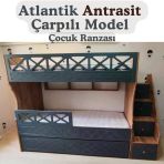 Mdf Atlantik Antrasit Çarpılı Model Çocuk Ranzası