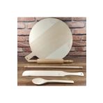 Mdf Hamur Açma Tahtası Orta Merdane Kısa Oklava 45cm Çevirici Tahta Kaşık (5 Parçalı Set) 40cm