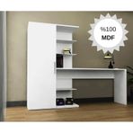 Mdf Narin Raflı Dolaplı Çalışma Masası Beyaz Dolap Solda 1 Beyaz