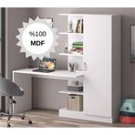 MDF Narin Raflı Kitaplıklı Kapaklı Dolaplı Çalışma Masası -Beyaz (Dolap Sağ)