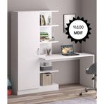 MDF Narin Raflı Kitaplıklı Kapaklı Dolaplı Çalışma Masası - Beyaz (Dolap Sol)