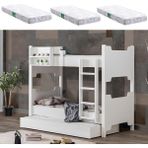MDF Profil Ranza, Avrasya Ayrılabilir Ranza, Beyaz Yavrulu Ranza + 3 Adet Comfort Yatak - 90 x 200 cm