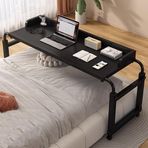 MDF Tekerlekli Yatak Sehpası, 65 ila 95 cm Ayarlanabilir Yükseklik, 360° Dönebilen Evrensel Tekerlekler ve Yükseltilmiş Standlı, Ev ve Hastane için Uygun (Siyah, 120 x 40 cm)