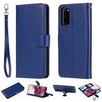 MDYHMC YXCY AYY Galaxy S20 için 2'si 1 arada Düz Renk Çıkarılabilir PU Deri Kılıf Kart Yuvaları ve Manyetik Tutucu ve Fotoğraf Çerçevesi ve Cüzdan ve Kayış (Renk: Mavi)