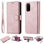 MDYHMC YXCY AYY Galaxy S20 için 2'si 1 arada Düz Renk Çıkarılabilir PU Deri Kılıf Kart Yuvaları ve Manyetik Tutucu ve Fotoğraf Çerçevesi ve Cüzdan ve Kayış (Renk: Pembe Altın)