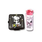 Me Çanta Snoopy Kız Çocuk Lisanslı 500 ml Matara ve Dört Bölmeli Beslenme Kabı Seti, Siyah Pembe