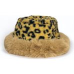 Me-Vo Kadın Leopar Desenli Kahverengi Peluş Bucket Kova Şapka - Standart