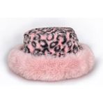 Me-Vo Kadın Leopar Desenli Pembe Renkli Peluş Bucket Kova Şapka - Standart