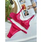 Mean Girl Lingerie Tül Transparan Bralet Iç Çamaşır Takımı - 75 - Fuşya
