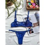 Mean Girl Lingerie Tül Transparan Bralet Iç Çamaşır Takımı - 75 - Saks Mavisi