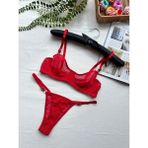 Mean Girl Lingerie Tül Transparan Bralet Iç Çamaşır Takımı - Kırmızı - 80