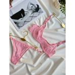 Mean Girl Lingerie Tül Transparan Bralet Iç Çamaşır Takımı - Pembe - 85