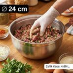 Meaty & Cheesy Çelik Kase 24 cm (4.6 L) - Hamur Yoğurma ve Çok Amaçlı Karıştırma Kabı - 1 Adet