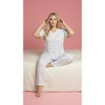 MEBA Kadın Anne Büyük Beden Desenli Yakası Düğmeli Kısa Kollu Penye Pijama Takımı