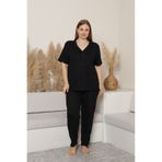 MEBA Kadın Büyük Beden Dantel Yaka Kısa Kol Bambu Kumaş Pijama Takımı