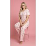MEBA Kadın Büyük Beden Desenli Yakası Düğmeli Kısa Kollu Penye Pijama Takımı