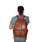 MEBES Kadın Erkek Kullanımlı Sırt Çantası Hakiki Deri Taba Renk 3 Cep Xl Model