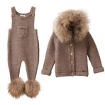 Mebs Clothing BABYMIO Bebek 2'li Kahverengi Takım, Salopetli Kürklü Takım (3-6 Ay)