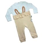 Mebs Clothing Bon & Bon OUR Kız Bebek Ponponlu Pudra Tulum, Nakışlı, Çıtçıtlı, Uzun Kollu, Tavşan Süslemeli (9-12 Ay)