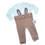 Mebs Clothing Bon & Bon OUR Kız Bebek Ponponlu Somon Tulum, Nakışlı, Çıtçıtlı, Uzun Kollu, Tavşan Süslemeli (3-6 Ay)