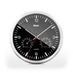 Mebus Termometreli ve higrometreli kuvars duvar saati / gümüş çerçeve / siyah kadran / 25 cm çap / yuvarlak / Model: 56731 / Renk: Gümüş, siyah