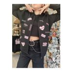MECH BUTİK Blackpink Mix Baskılı Siyah Kapüşonlu Fermuarlı Hırka Sweatshirt