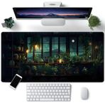 Mechanical Cattle Yeşil Bitkiler Masa Matı Sevimli Kedi Lofi Estetik Masa Pedi Anime Büyük Oyun Mouse Pad Tam Masa Mousepad XXL Genişletilmiş Fare Klavye Mat Masaüstü Mat Sevimli Masa Dekoru Kadınlar için 70 cm x 40 cm